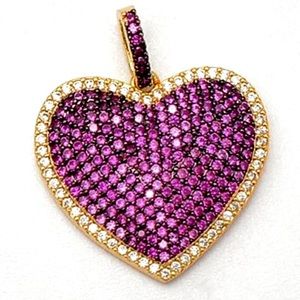 GORGEOUS!!! 💖 Haute Pavé Ruby Zircon Diamond CZ Heart Pendant-18k Gold Vermeil